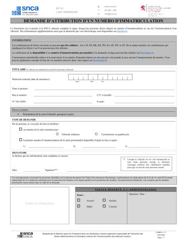 Demande D'attribution D'un Numéro De Plaque D'immatriculation — SNCA ...