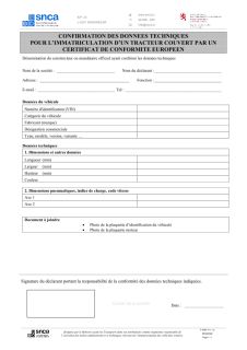 Confirmation des données techniques pour l’immatriculation d’un tracteur couvert par un certificat de conformité européen