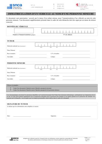 Immatriculation d'un véhicule au nom d'une personne mineure — SNCA - Luxembourg