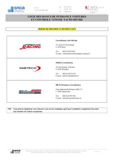 Liste banc de puissance voiture et contrôle vitesse tachymètre